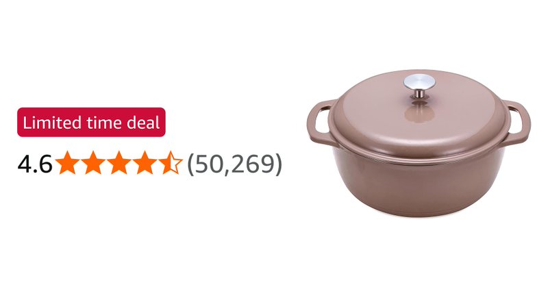 Amazon Basics Cast Iron Casserole Dish With Lid Enamelled Round Heavy Duty 6 9 L