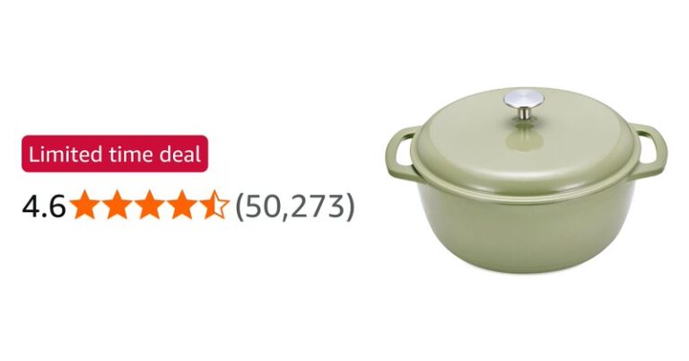 Amazon Basics Cast Iron Casserole Dish With Lid Enamelled Round Heavy Duty 6 9 L