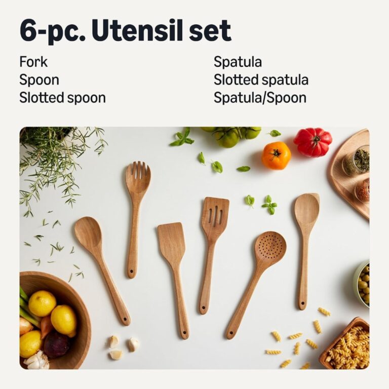 Amazon Basics Wooden Cooking Utensils 6 Piece Set