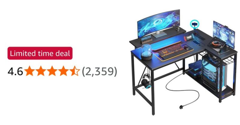 Bestier 106 5cm L Shaped Gaming Desk With Rgb Led Lights