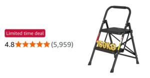 Bontec 2 Step Ladder Folding Steel Stool With Wide Anti Slip Pedals 150kg