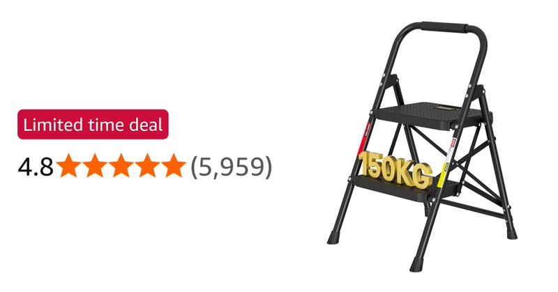 Bontec 2 Step Ladder Folding Steel Stool With Wide Anti Slip Pedals 150kg
