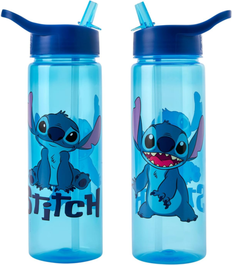Disney Stitch Water Bottle Flip Up Straw 600ml