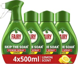 Fairy Skip The Soak Dish Power Spray Lemon Kit 1 Trigger 4x500ml Refill