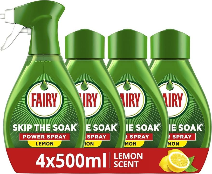 Fairy Skip The Soak Dish Power Spray Lemon Kit 1 Trigger 4x500ml Refill