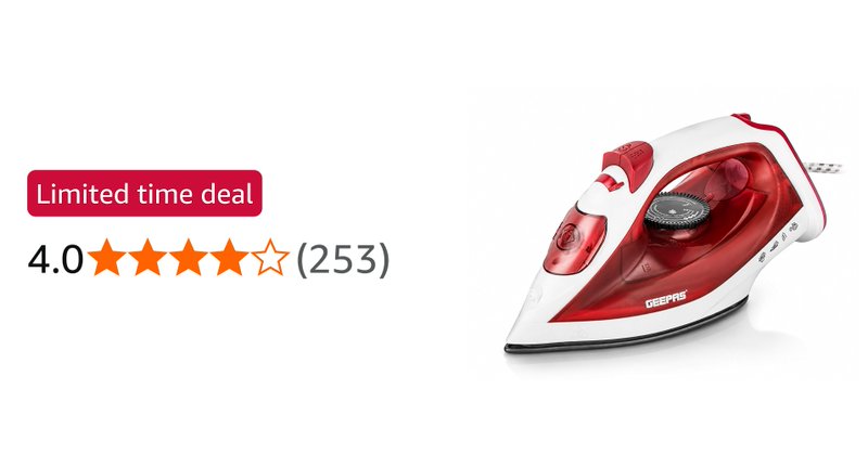 Geepas Dry And Wet Steam Iron Non Stick Soleplate 120ml Tank 1800w Red