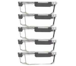 Glass Food Storage Container With Lid 5pcs 1040ml Reusable Airtight Glass