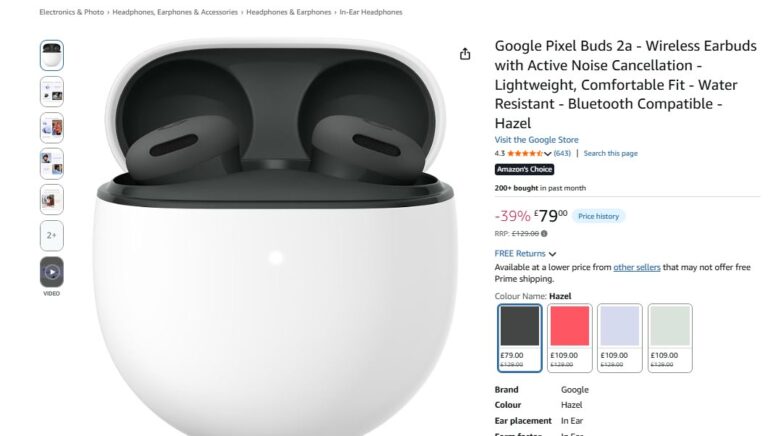 Google Pixel Buds 2a Wireless Earbuds With Active Noise Cancellation