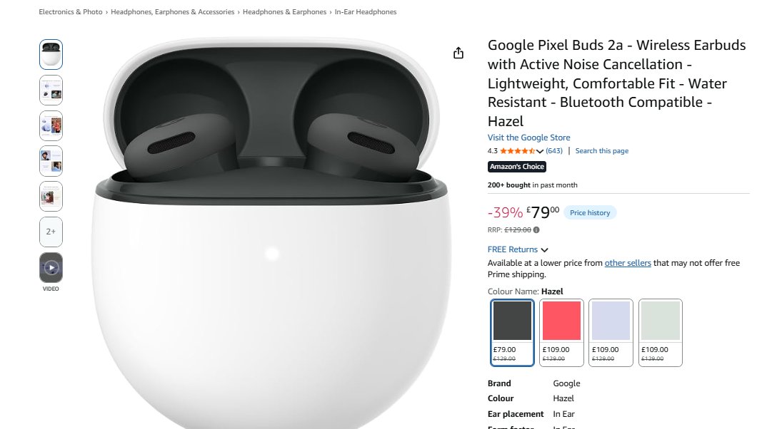 Google Pixel Buds 2a Wireless Earbuds With Active Noise Cancellation