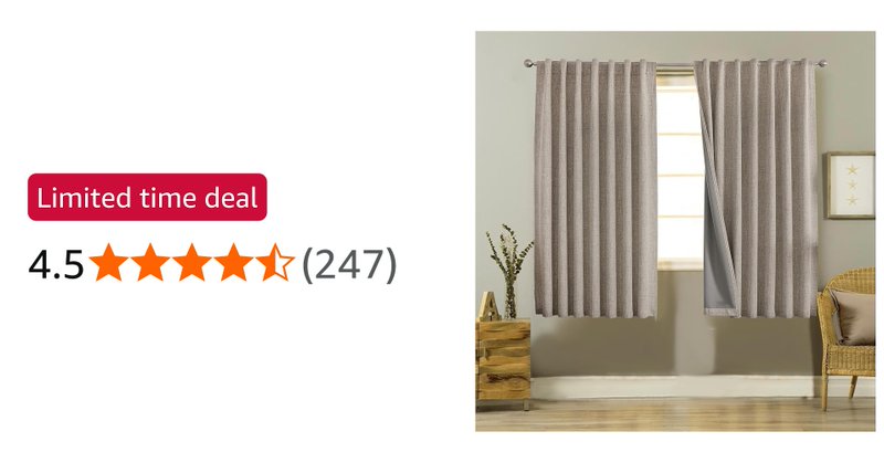 Joydeco Blackout Thermal Lined Curtains 46x54 Inch Drop 2 Panels With Back Tabs
