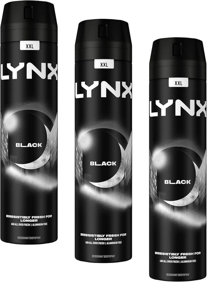 Lynx XXL Black Aerosol Bodyspray Deodorant 250 Ml Pack Of 3