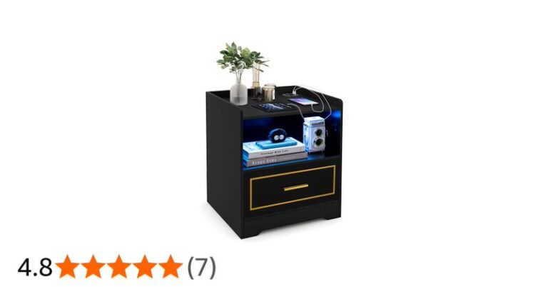 Multigot Led Bedside Table Smart Storage Nightstand Cabinet With 2 USB Ports Dra