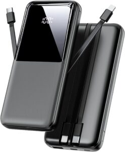 Power Bank Fast Charging 15000mah Portable Charger With Built In Cables