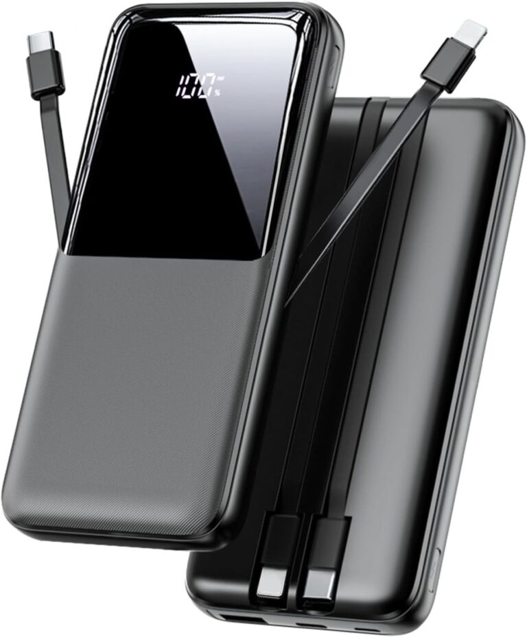 Power Bank Fast Charging 15000mah Portable Charger With Built In Cables