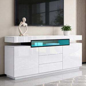 Sideboard Storage Cabinet With Led Lights High Gloss 160cm