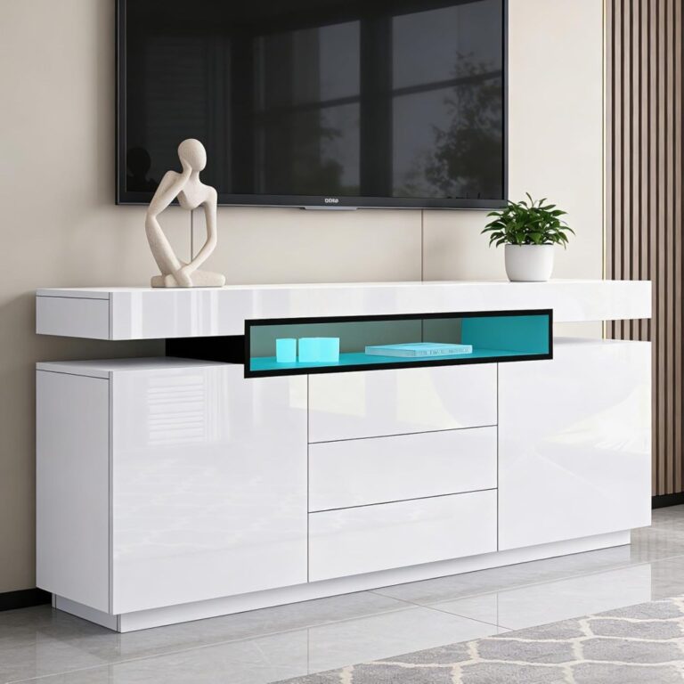 Sideboard Storage Cabinet With Led Lights High Gloss 160cm