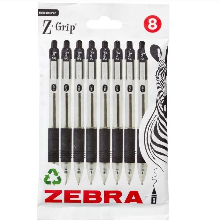Zebra Pen Z Grip Black Ballpoint Pens With Pocket Clip 8pk