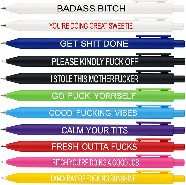 11 PCS Rude Pens，Funny Pens Set for Adults,Funny Pens for Work,Premium Novelty Pens Set Days,Funny Office Gift,Black Ink Ballpoint Pens Multipack (Funny)