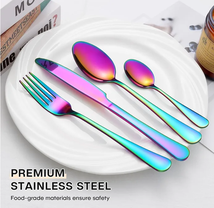 16 Pieces Rainbow Cutlery Set Honkku Stainless Steel Flatware Silverware Sets Cl