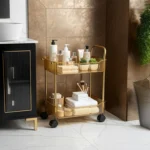 2 Tier Storage Trolley on Wheels, Mobile Storage Cart for Home