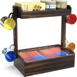 2 Tier Tea Holder Organizer Wall Mount, Wooden Tea Storage Box with Lid