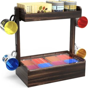 2 Tier Tea Holder Organizer Wall Mount Wooden Tea Storage Box With Lid