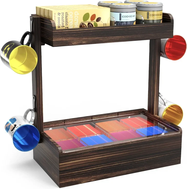 2 Tier Tea Holder Organizer Wall Mount Wooden Tea Storage Box With Lid