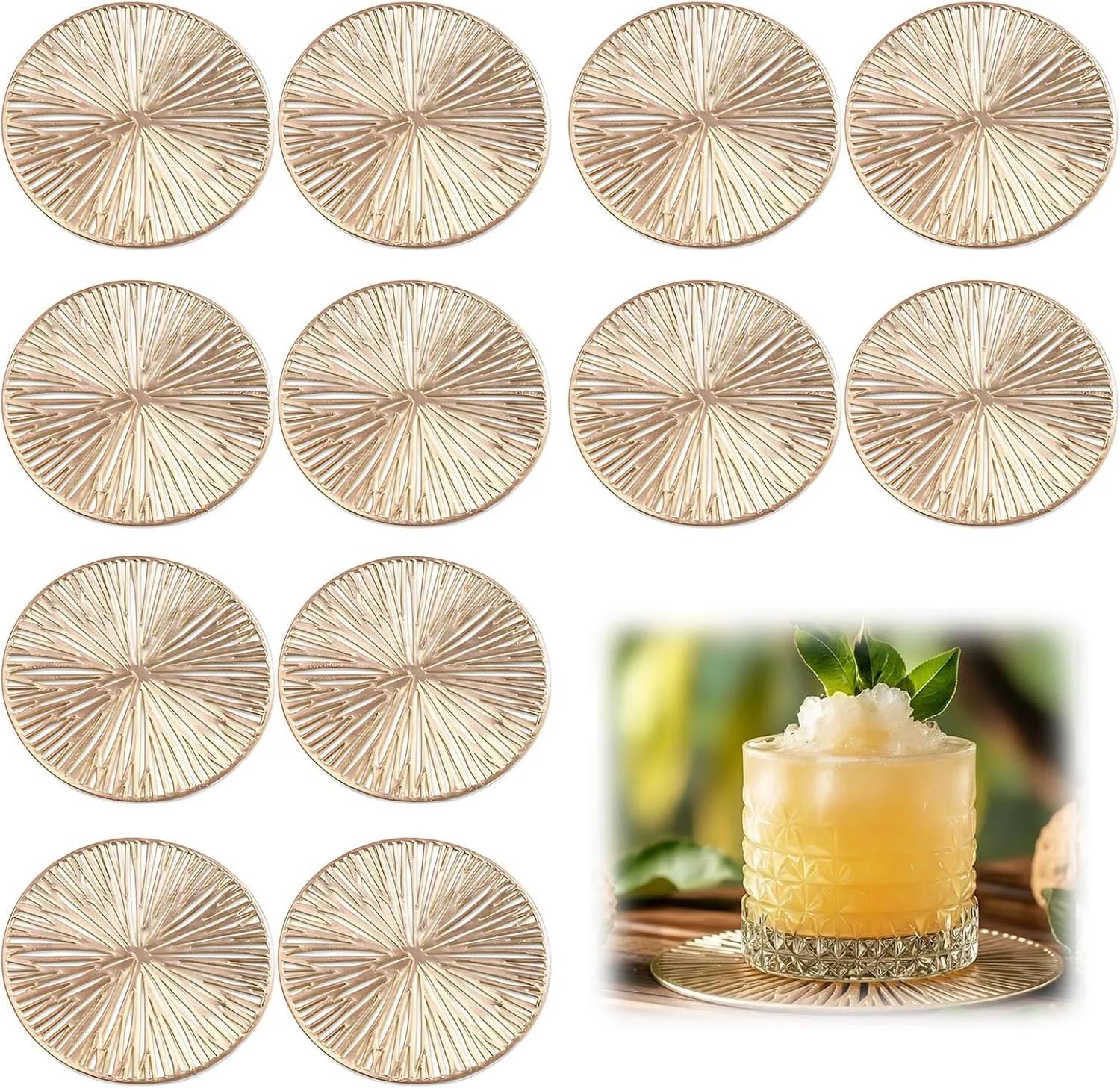 24 PCs Gold Coasters Set Coasters Set Of 6