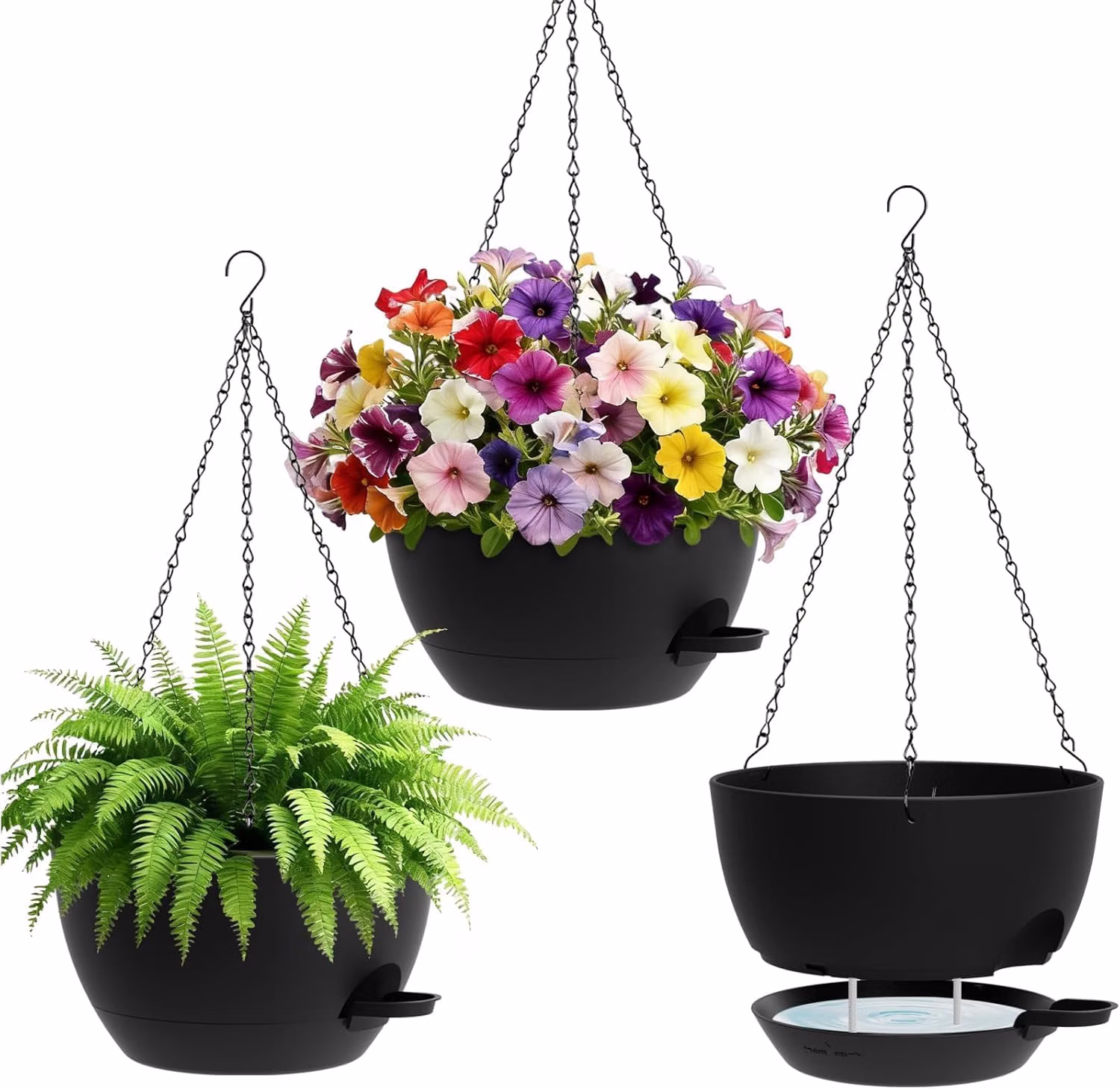 25 4cm Hanging Planters For Indoor Outdoor Plants 3 Pack Plastic Self Watering H
