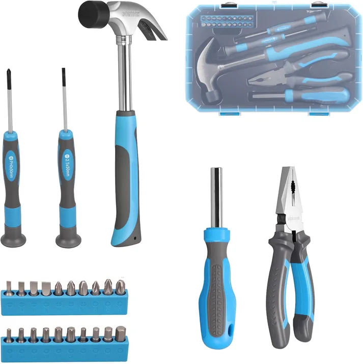 25 Piece General Household Tool Set With Plastic Storage Toolbox Tool Box For Ho