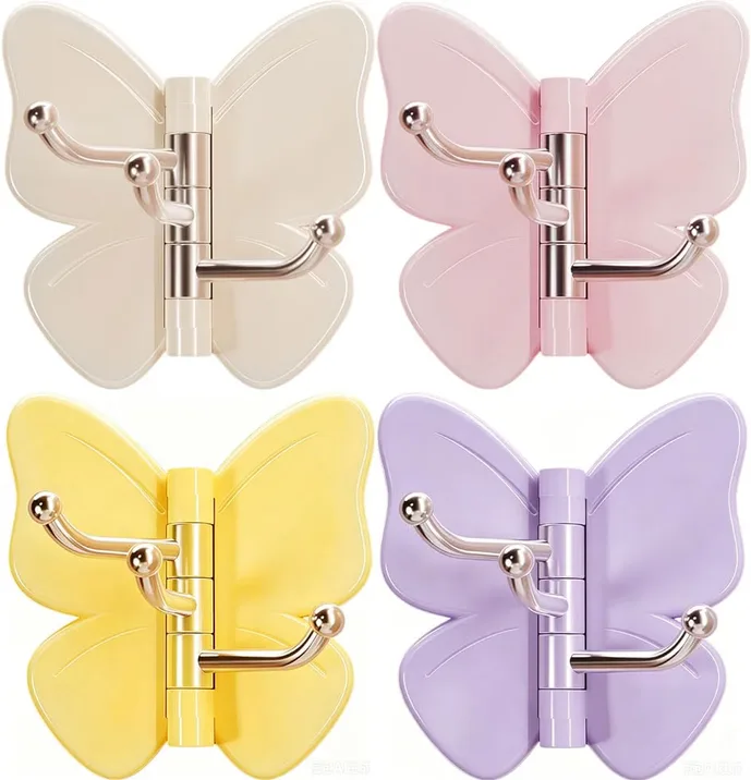 3 In 1 Rotating Adhesive Butterfly Hooks For Bath Kit And Bed Girls And Kids