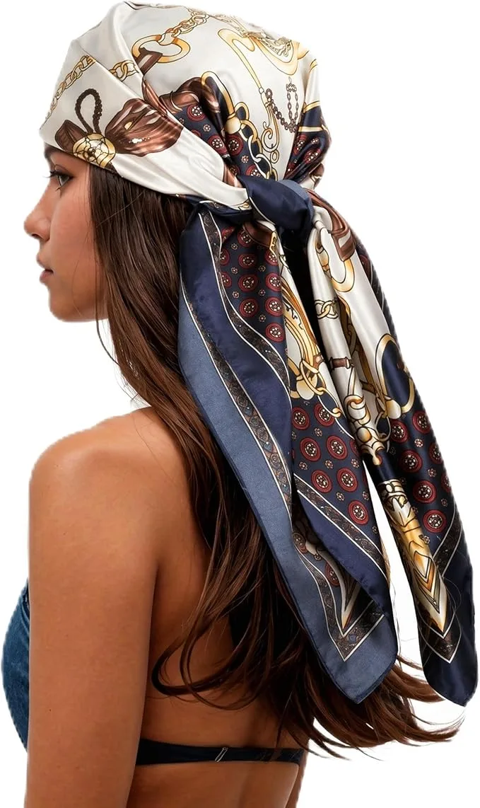 35inch Silk Like Satin Square Scarf Large Head Scarf For Women Lightweight Hair