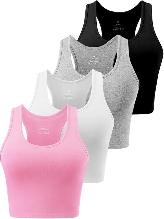 4 Pack Gym Vests For Women Cotton Crop Tops