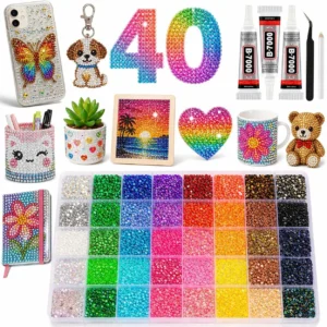 40 Colours Bedazzling Kit With Glue 3mm Flatback Resin Rhinestones For Diy