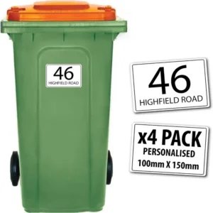 4x Wheelie Bin Stickers Personalised House Number Road Name 100mm X 150mm Weathe