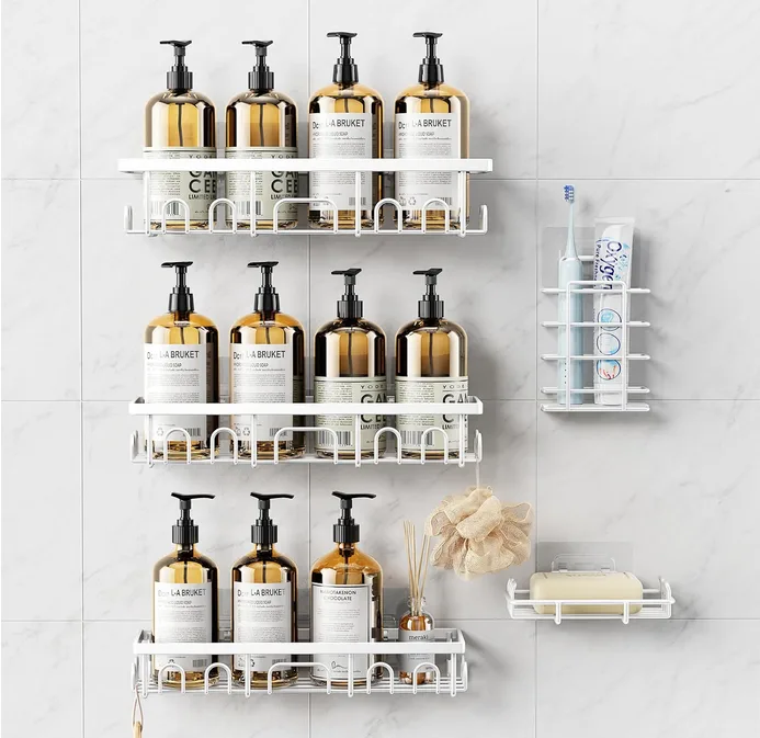 5 Pack Rustproof Stainless Steel Shower Caddy White