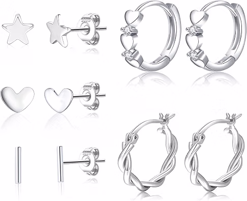 5 Pairs Silver Hoop Earrings For Women Hypoallergenic Small Huggie Earrings