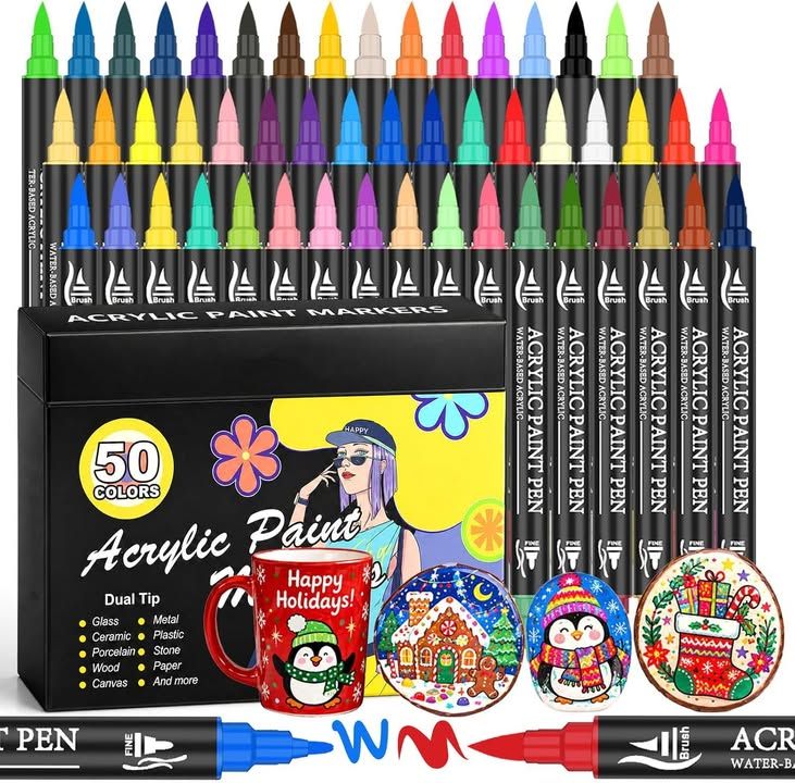 50 Colours Dual Tip Acrylic Paint Marker Set