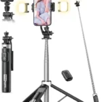 53'' Selfie Stick Tripod with Light, Extendable Selfie Stick with Remote, Portable Cell Phone Tripod Stand with All in 1 Phone Clip, Lightweight Camera Tripod Compatible with iPhone 17 16 15, Android