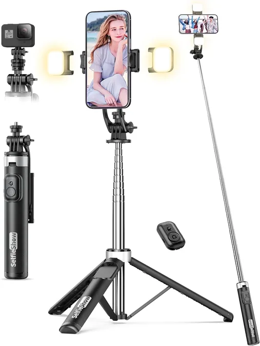 53 Selfie Stick Tripod With Light Extendable Selfie Stick With Remote Portable C