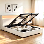 5ft King Faux Leather Ottoman Bed Frame with Storage