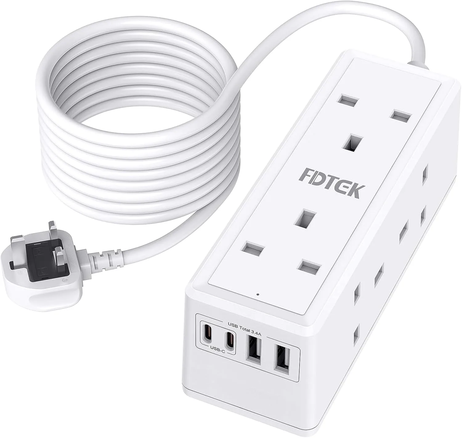 6 Way Extension Lead 3m With USB Slots Fdtek Desk Power Strip With 2 USB A And 2