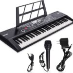 61 Key Electronic Keyboard Piano,Electronic Piano Keyboard for Beginner,Portable Digital Pianos Music Keyboard with Microphone, Sheet Music Stand, Piano Note Stickers