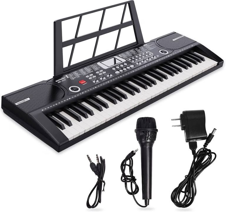 61 Key Electronic Keyboard Piano,Electronic Piano Keyboard for Beginner,Portable Digital Pianos Music Keyboard with Microphone, Sheet Music Stand, Piano Note Stickers
