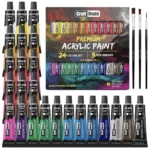 Acrylic paint set 24 12ml Perfect for Canvas, Wood, Ceramic, Rock, Fabric & Crafts. Non-Toxic, Quick Dry Vibrant Colours. Beginners, Students and professionals