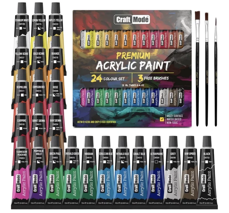 Acrylic Paint Set 24 12ml Perfect For Canvas Wood Ceramic Rock Fabric And Crafts
