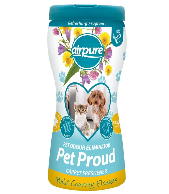 Airpure Pet Proud Carpet Freshener 500g Odour Eliminator Flowers Fragrance White