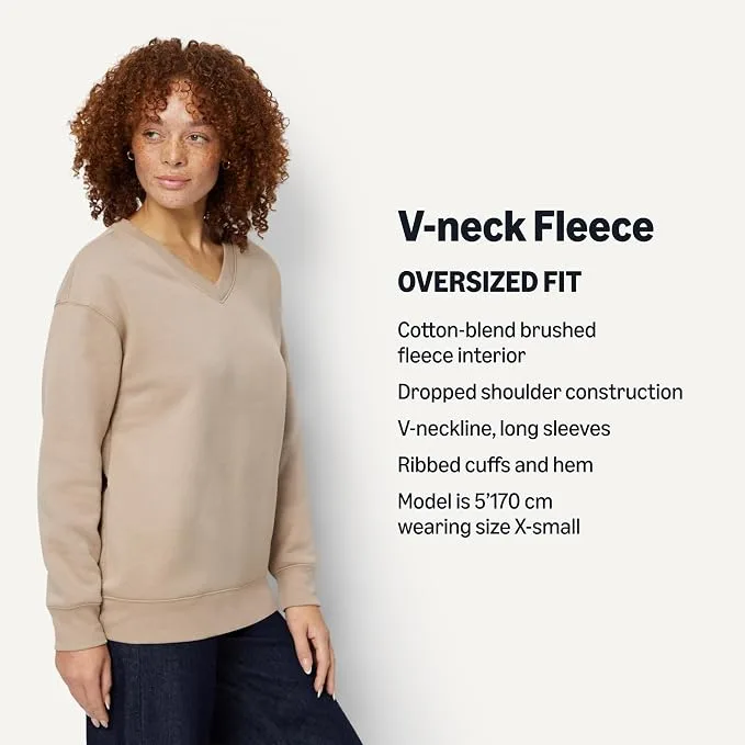 Amazon Essentials Women S Oversized V Neck Fleece Pullover Sweatshirt