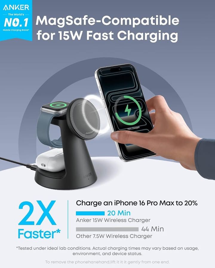 Anker Maggo 3 In 1 Qi2 15w Magnetic Wireless Charger Dock Stand