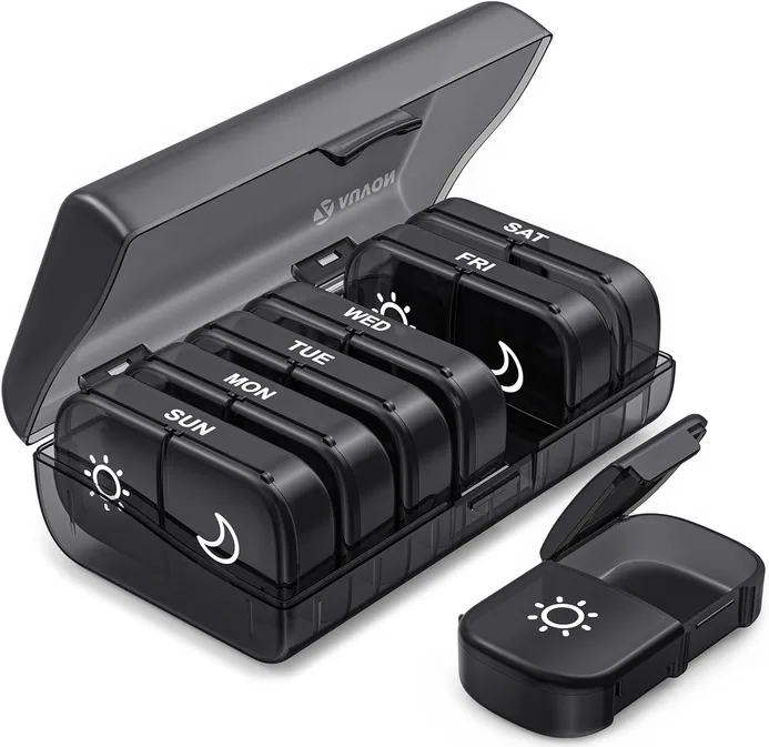 Auvon Pill Box Organiser Xl Weekly Pill Box 7 Day 2 Times A Day With One Side La